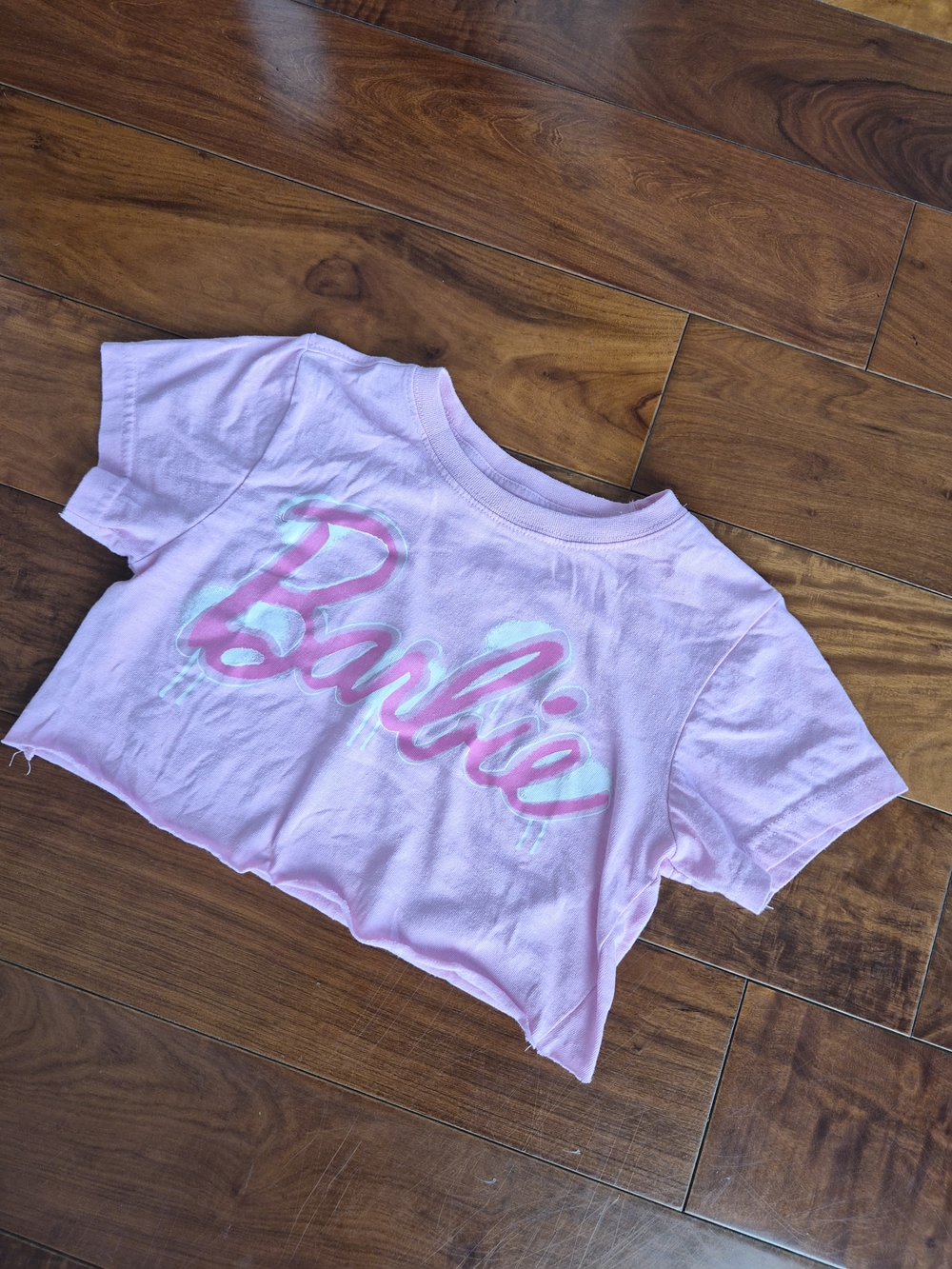 Barbie Pink Graphic Cropped Tee | Custom Raw Hem Top (Fits XS) - Picture 2 of 16